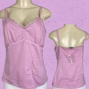 Gap M Pink Mauve Mesh Beaded V-Neckline Lined Cotton Side Zip Sleeveless Top